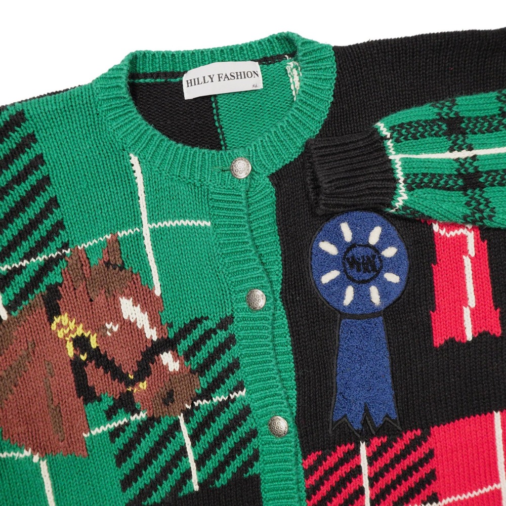 VTG HILLY FASHION Women's XL Equestrian Themed Button Down Knit Cardigan Sweater